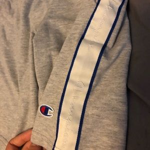 Grey Champion shorts with blue stripe on side